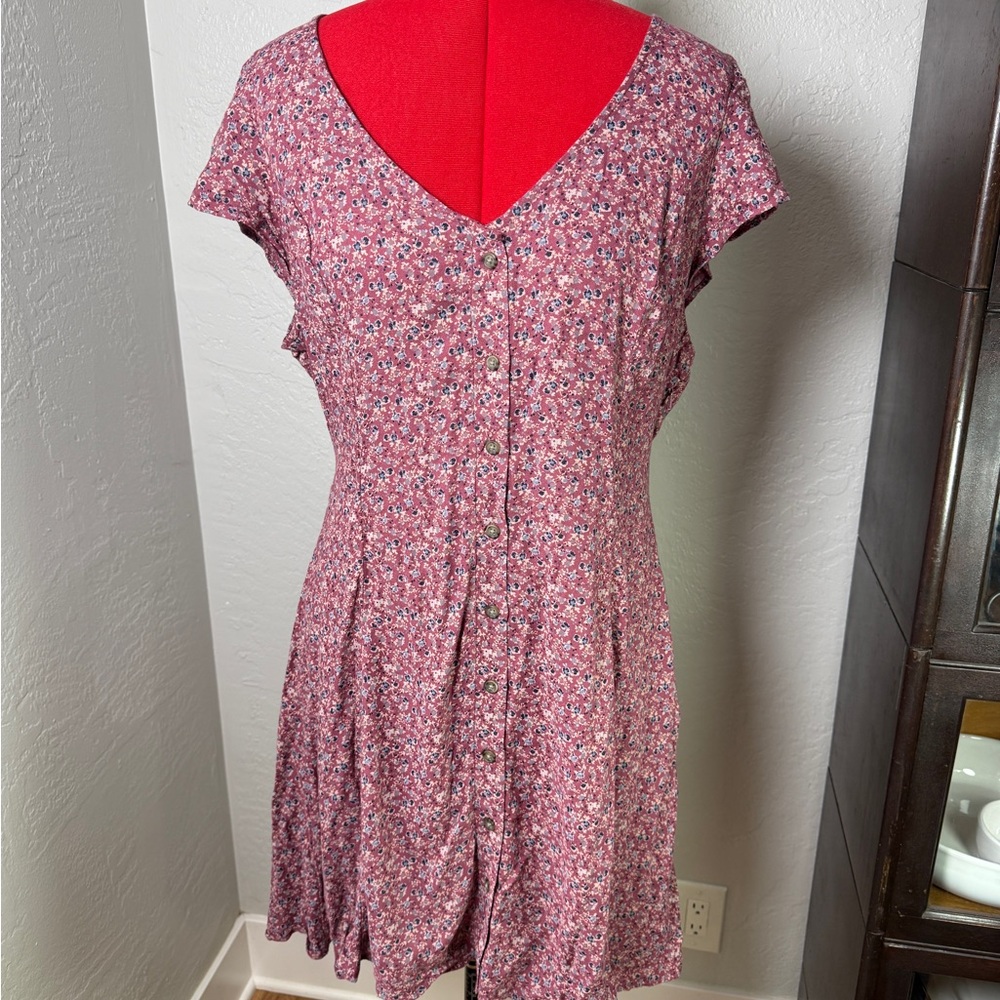 American Eagle Cottagecore Pink Floral Cutout Back Mini Dress Size XL - Picture 2 of 9